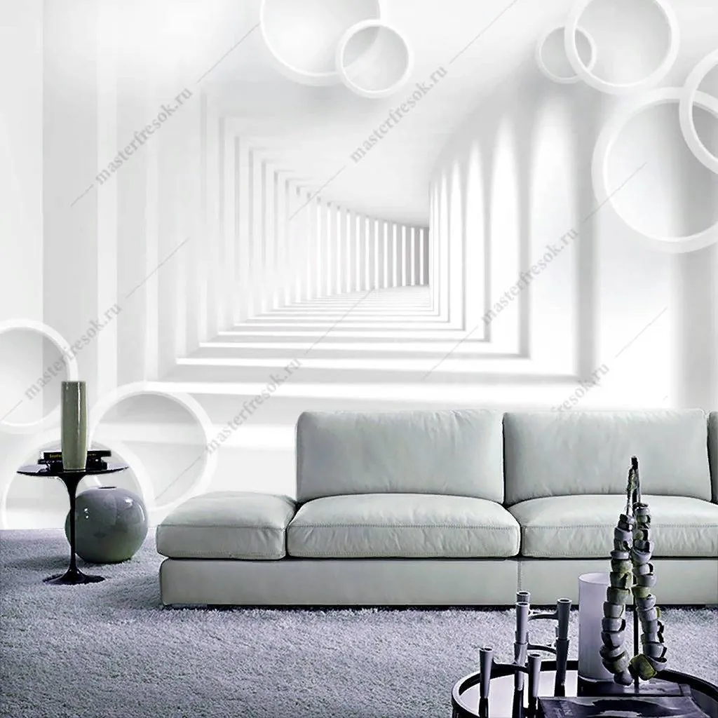 Фотообои 3д Белый тоннель с кругами  10-839