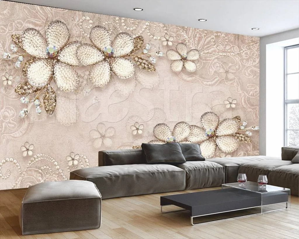 Фотообои Золотые 3д цветы на светлом фоне  10-537