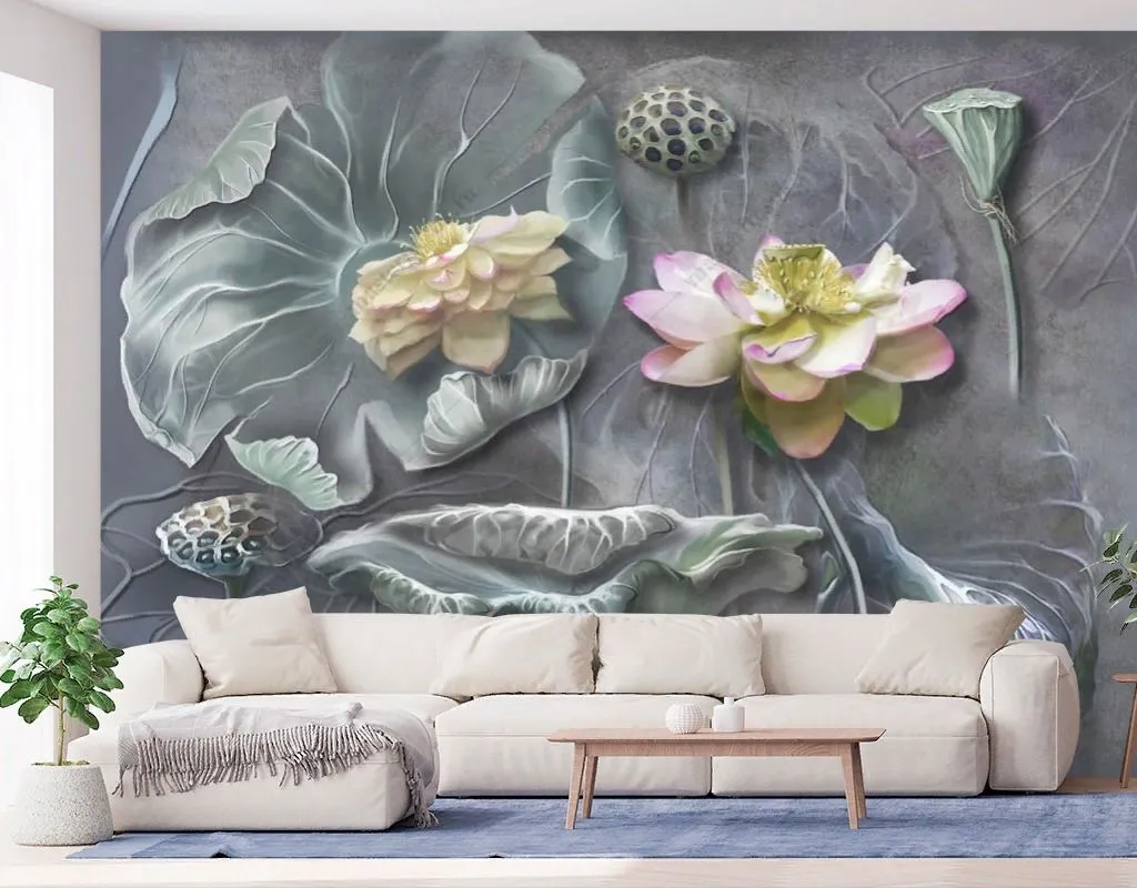 Фотообои в интерьере лотос 3д рельеф  13-616 фото