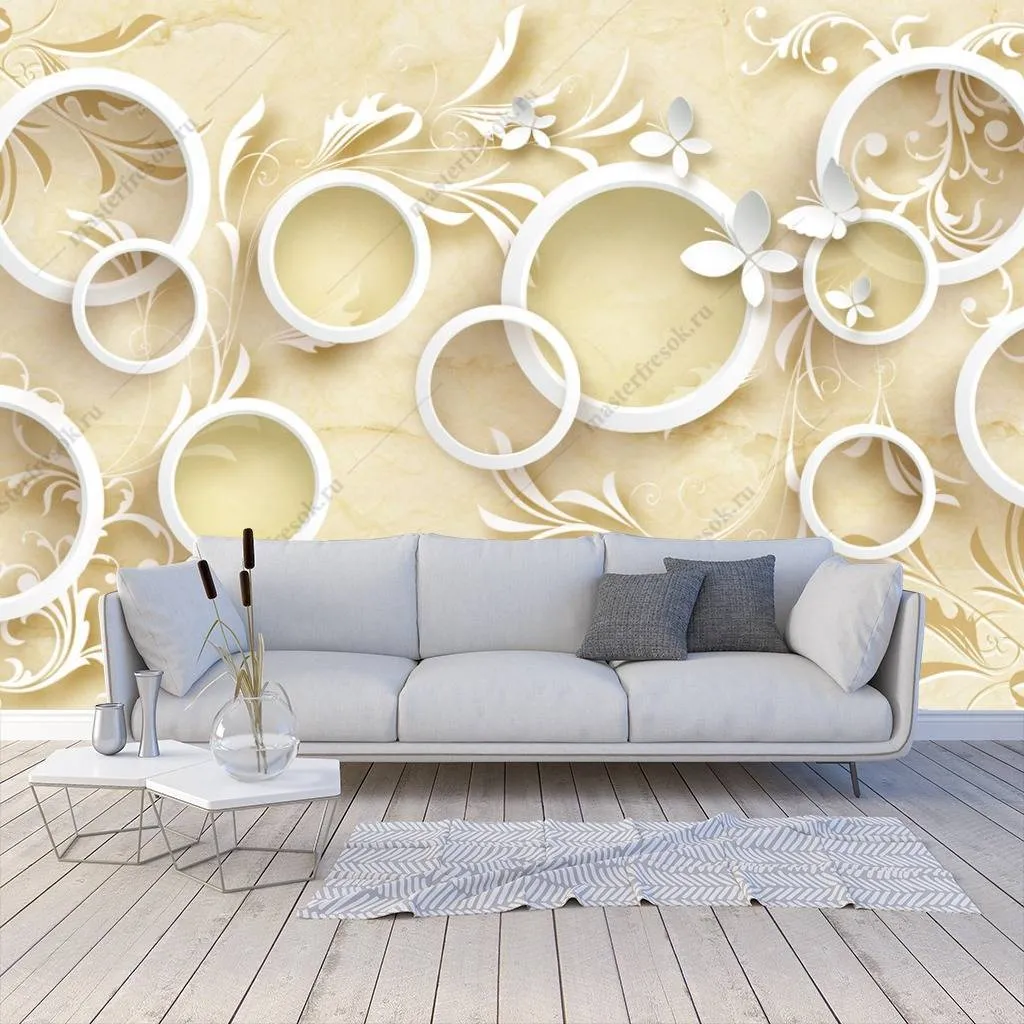 Фотообои в интерьере 3д белые веточки  10-631 фото