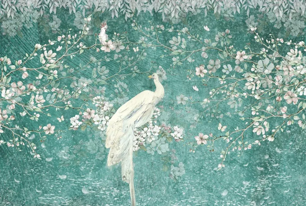 Фотообои в интерьере жар-птица в листьях  10-715 фото