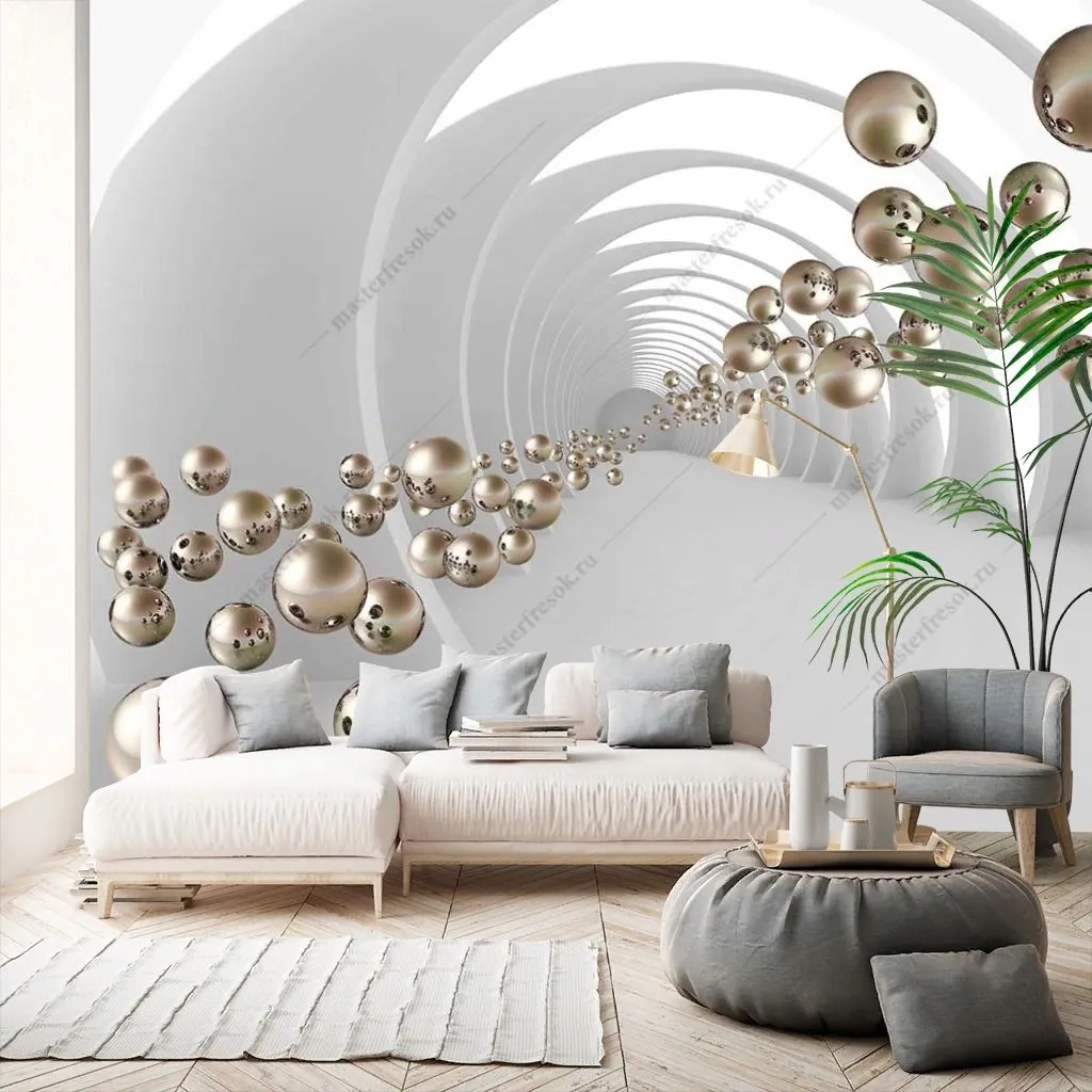 Фотообои в интерьере 3д шары золото  10-901 фото