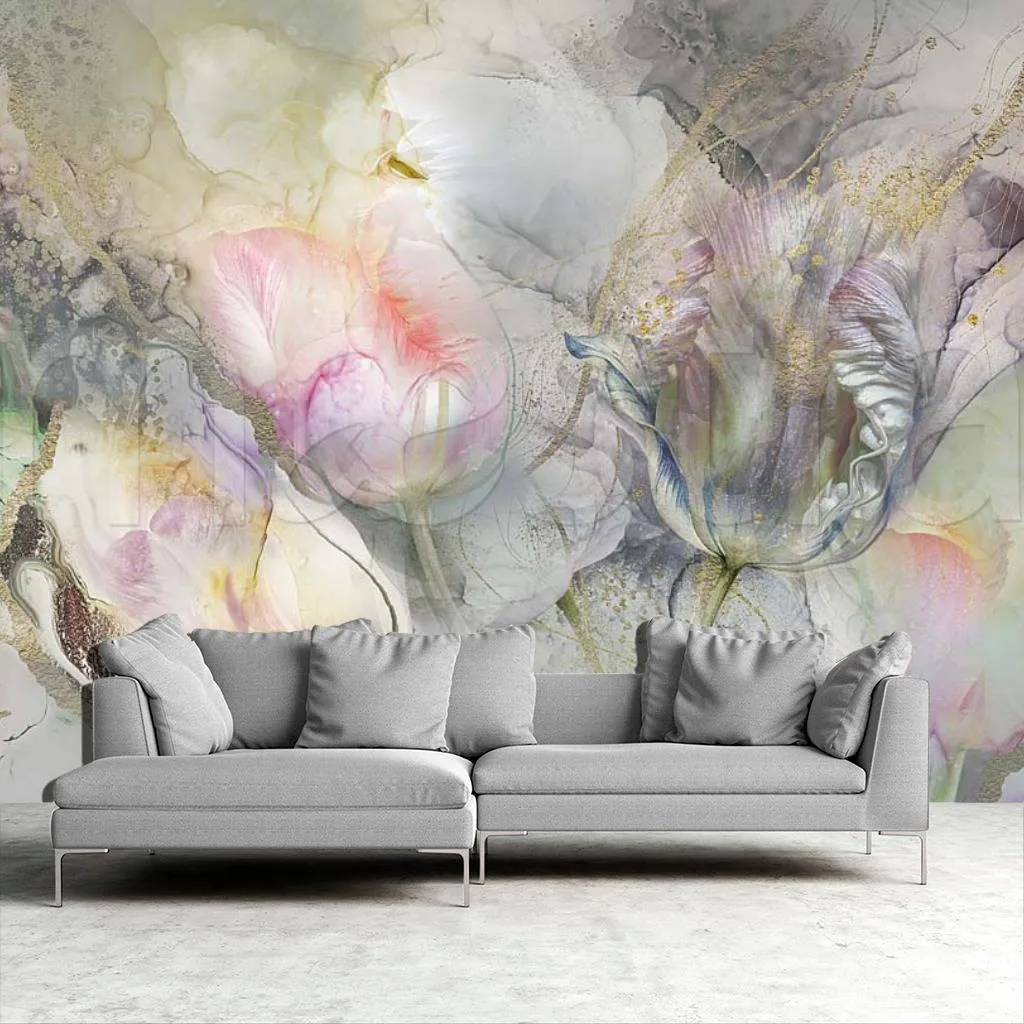 Фотообои в интерьере тюльпаны в камне  7-891 фото