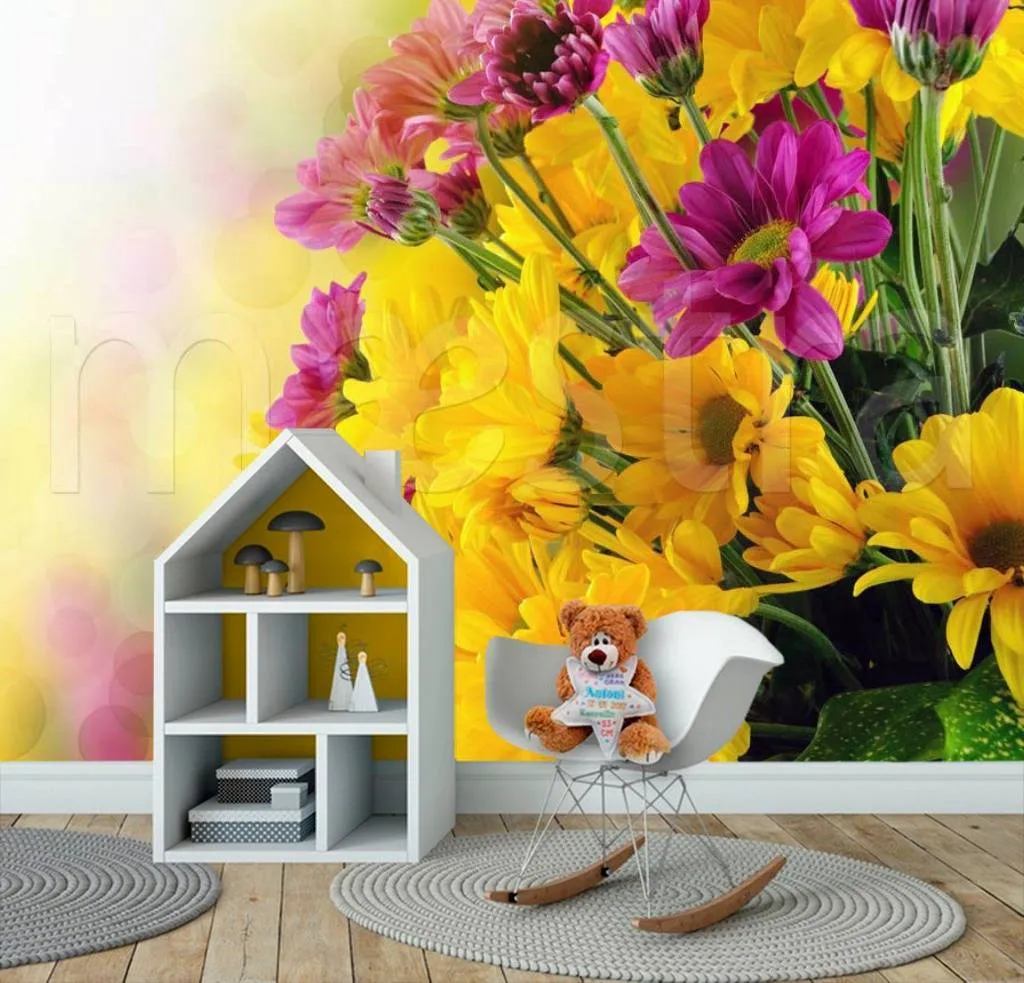 Фотообои в интерьере красивый букет крупный цветов  4-056 фото