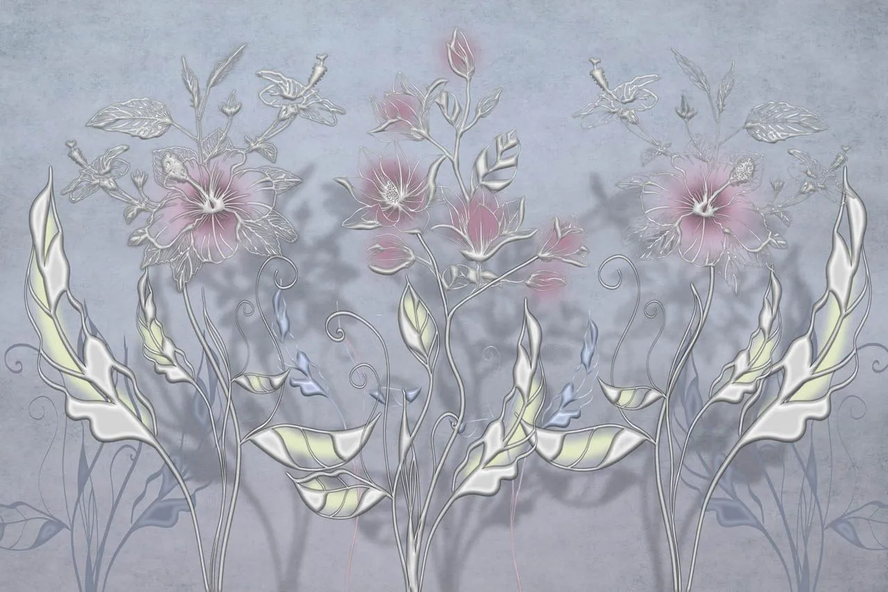 Фотообои в интерьере объемный рисунок цветы  13-746 фото