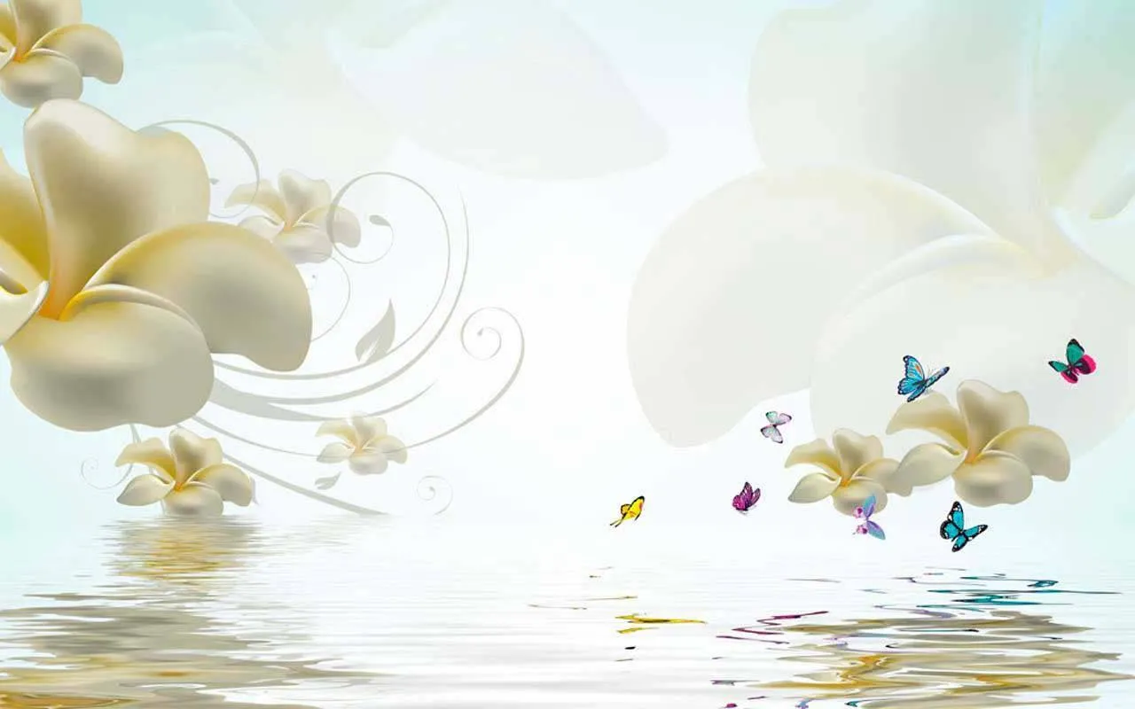 Фотообои в интерьере 3д цветы на воде  10-585 фото