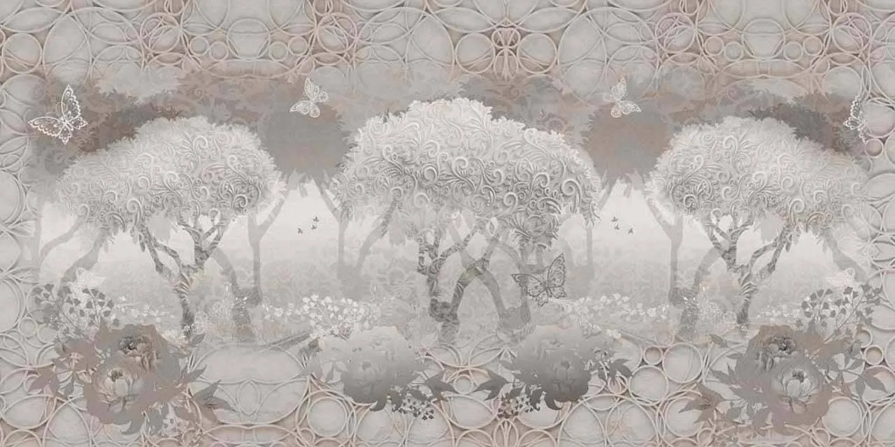 Фотообои в интерьере лес туманный на сером фоне  7-263 фото