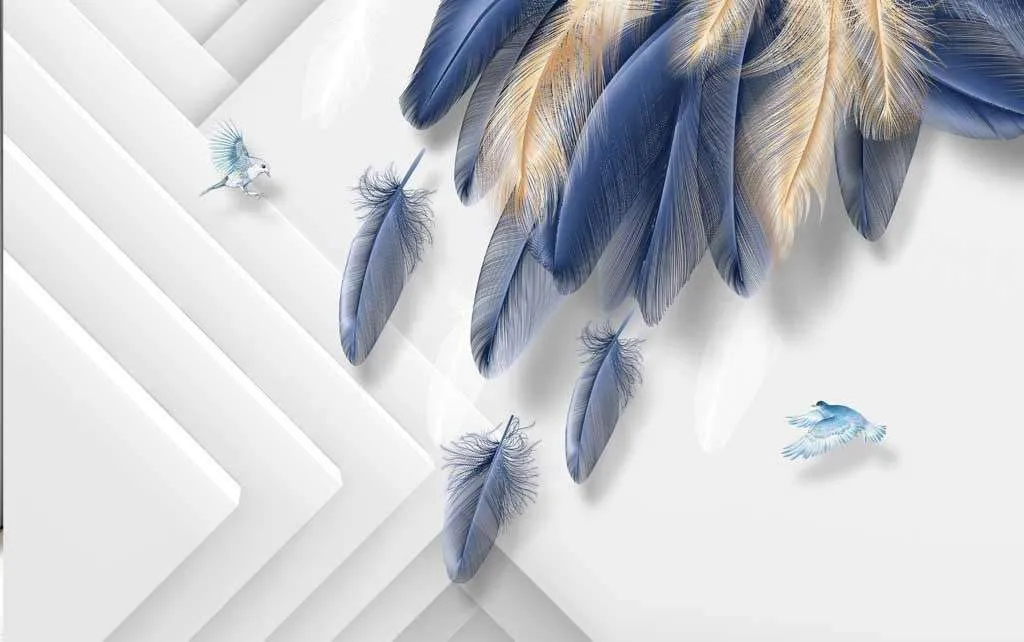 Фотообои в интерьере синие перья  9-1668 фото