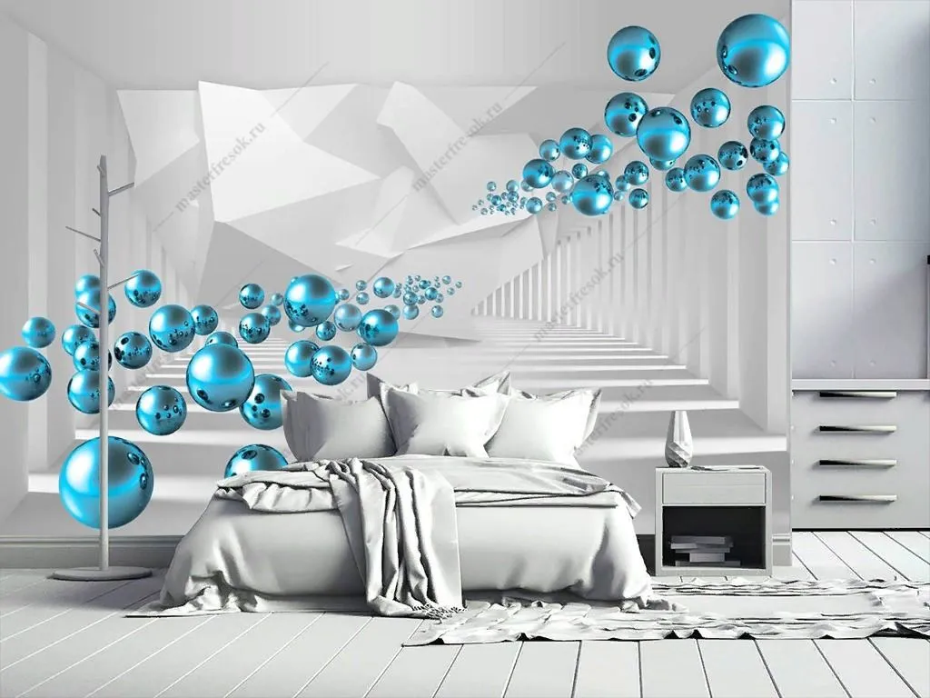 Фотообои в интерьере 3д шары бирюза  10-902 фото
