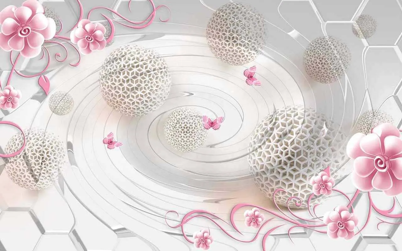 Фотообои в интерьере 3д серые шары в воронке  10-510 фото