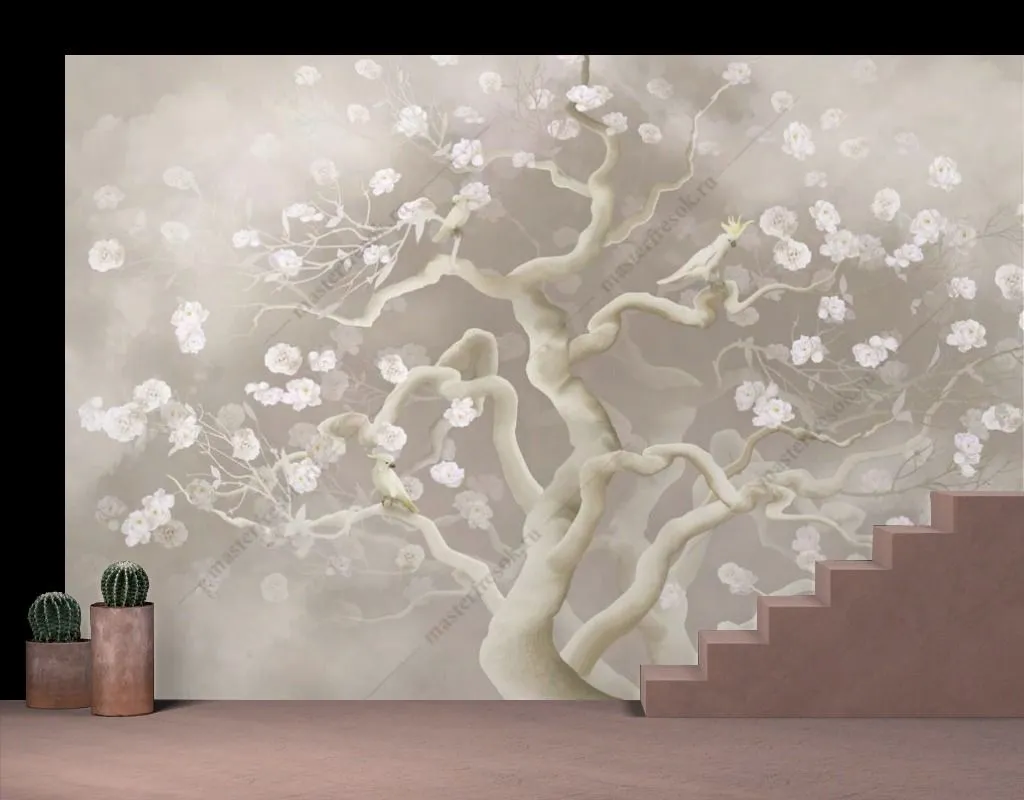 Фотообои в интерьере дерево цветущее  13-592 фото