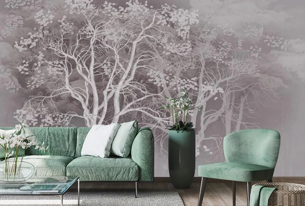 Фотообои в интерьере деревья на бежевом фоне  13-357 фото