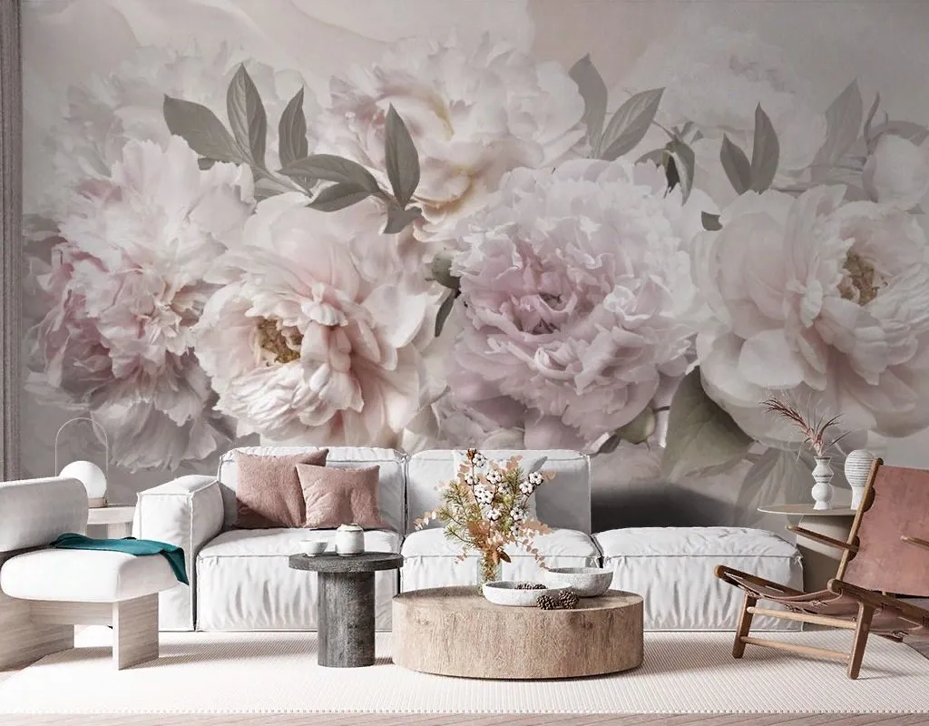 Фотообои в интерьере пышные пионы  13-086 фото