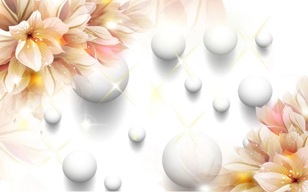 Фотообои в интерьере 3д цветы и шарики  10-626 фото