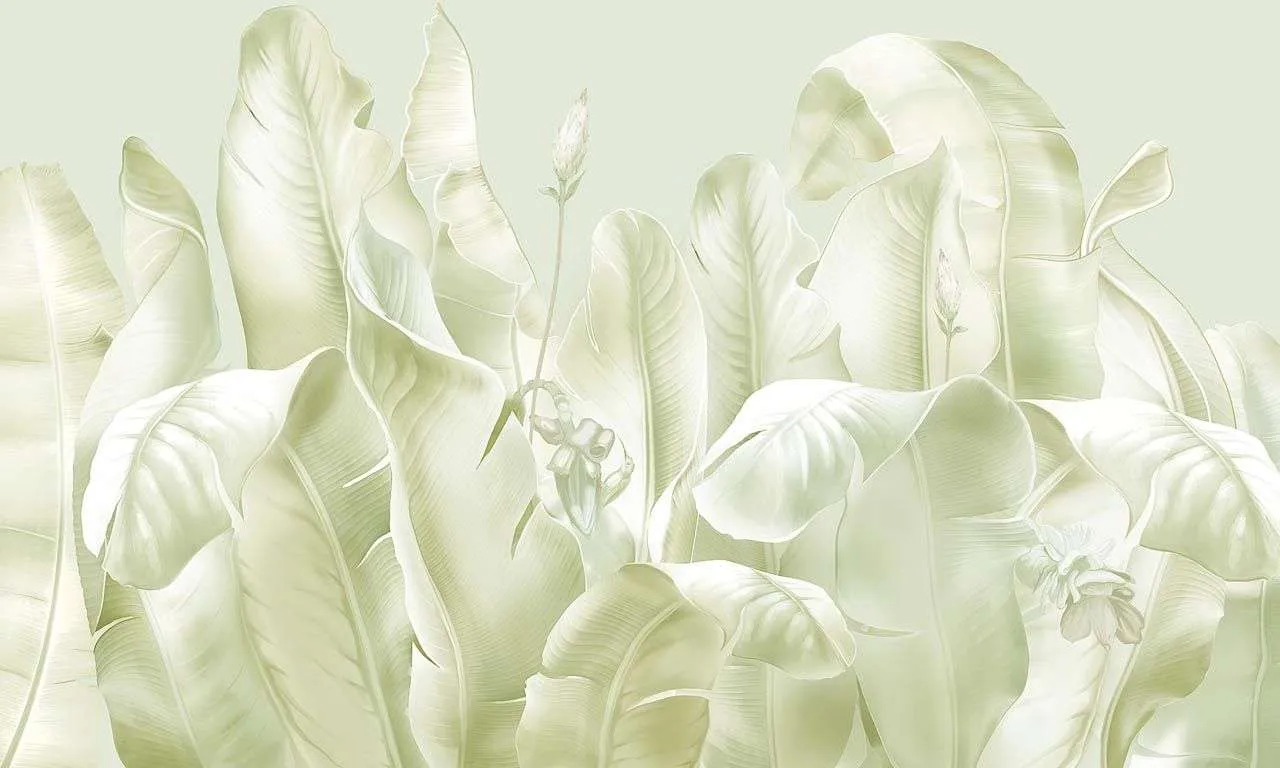 Фотообои в интерьере листья пастель  13-563 фото