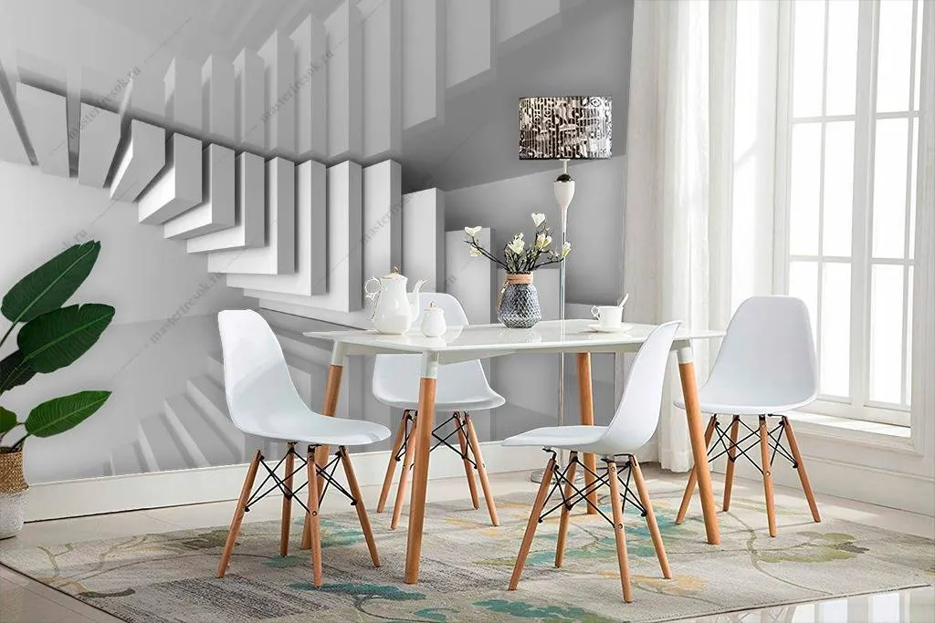 Фотообои в интерьере 3д зеркальная геометрия  10-795 фото