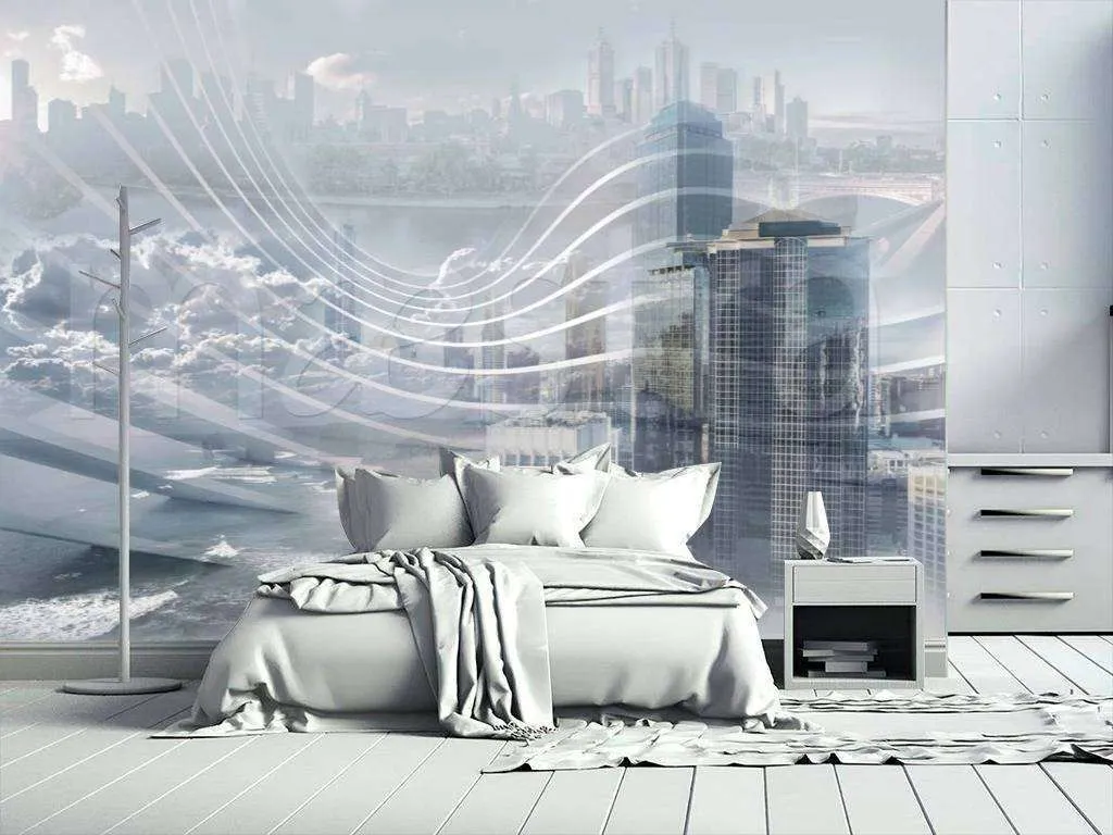 Фотообои в интерьере город в облаках  7-554 фото