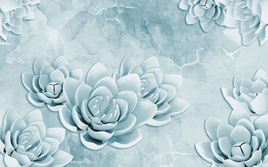 Фотообои в интерьере 3д голубые цветы  10-651 фото