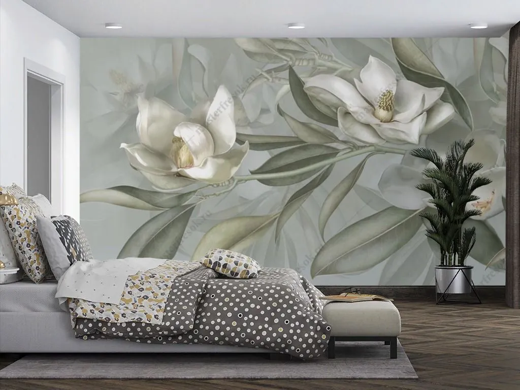 Фотообои Лилии на зеленом фоне  13-477