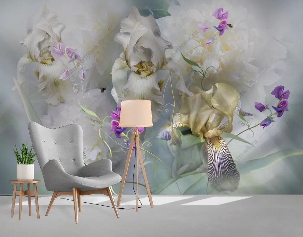 Фотообои в интерьере букет в легкой дымке  13-468 фото