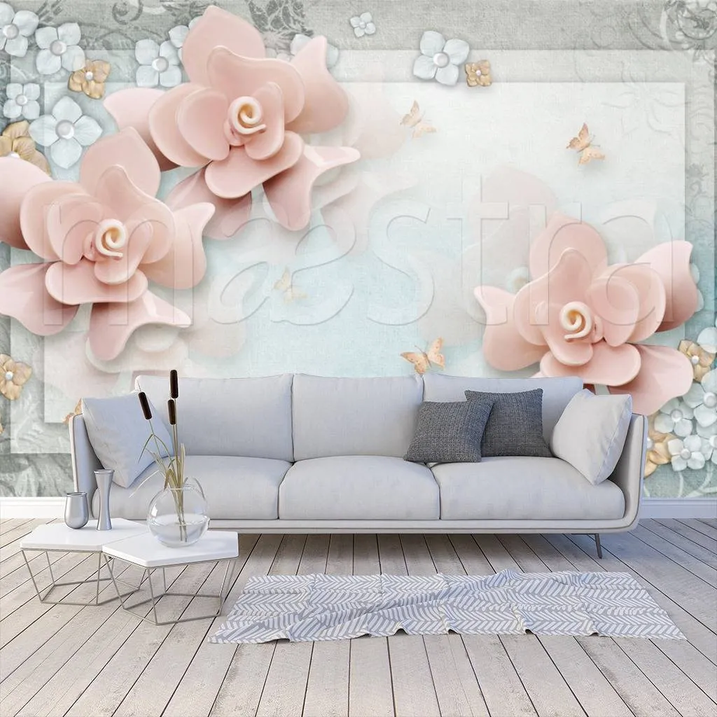 Фотообои 3д цветы розовые  10-570