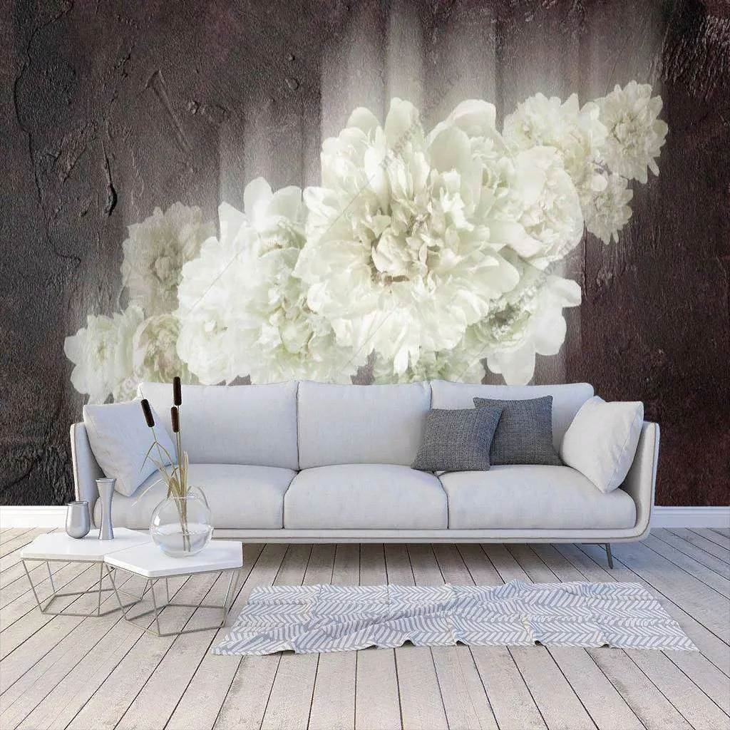 Фотообои в интерьере белые пионы  14-128 фото