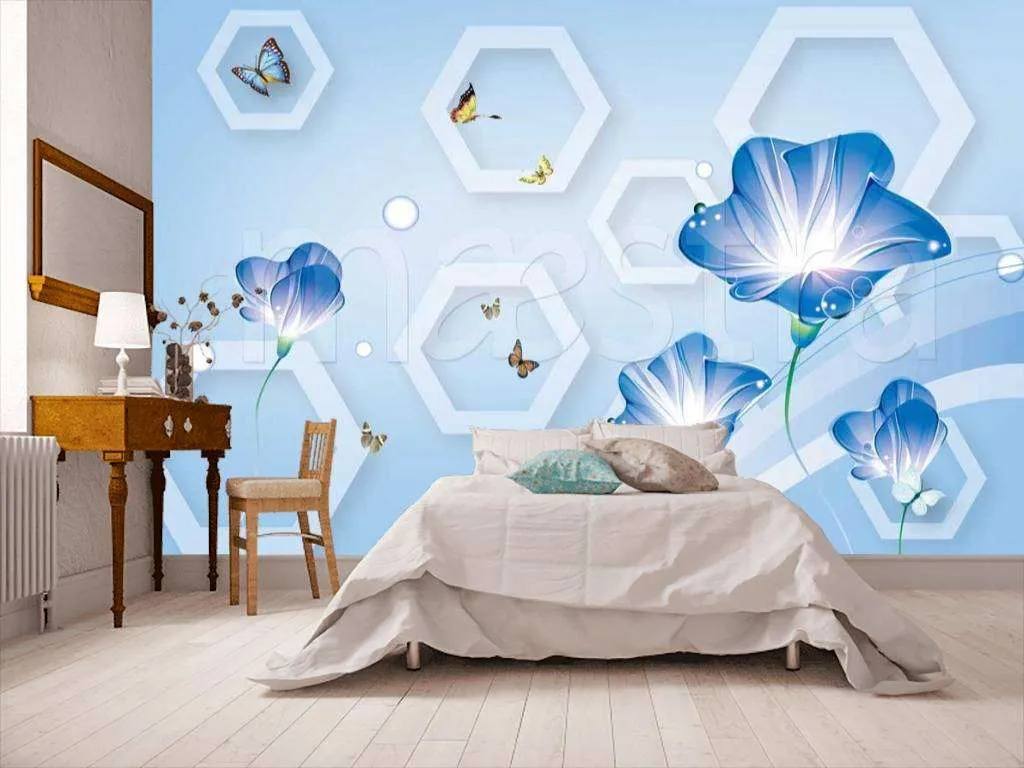 Фотообои Голубые цветы на 3д фоне  10-427