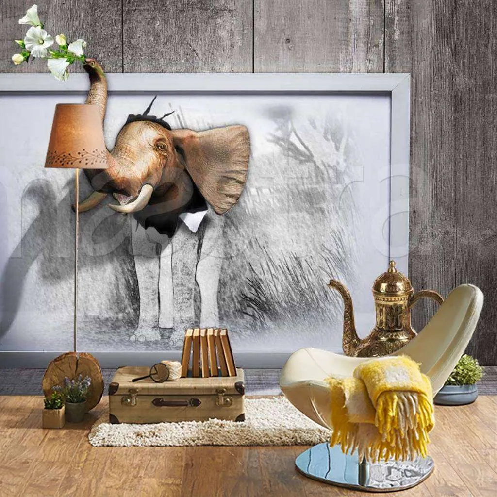 Фотообои 3д слон на стене  7-304