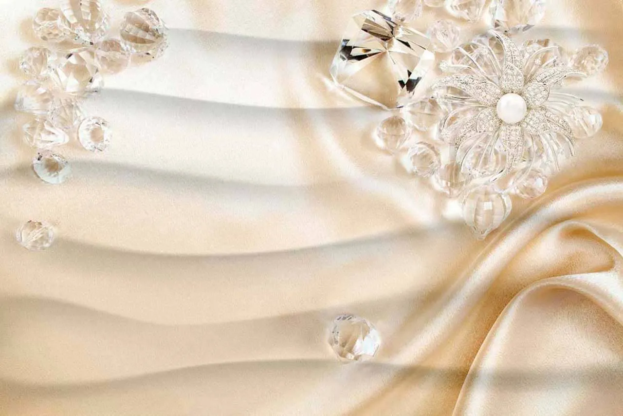 Фотообои в интерьере 3д цветы со стразами на ткани  10-483 фото