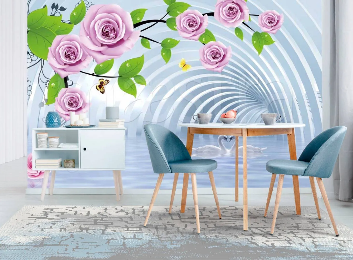 Фотообои Лебеди на 3д фоне  10-419