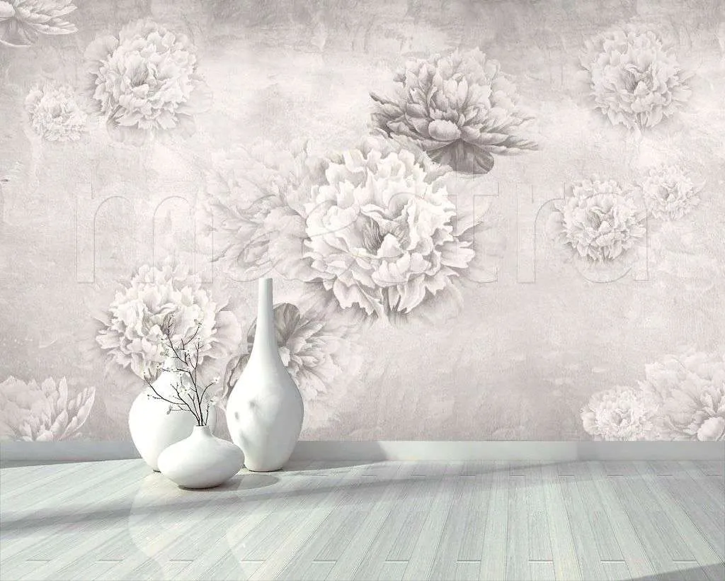 Фотообои в интерьере черно-белые пионы  7-971 фото