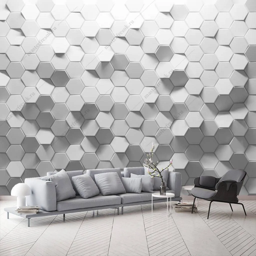 Фотообои 3д серые малые соты  10-816