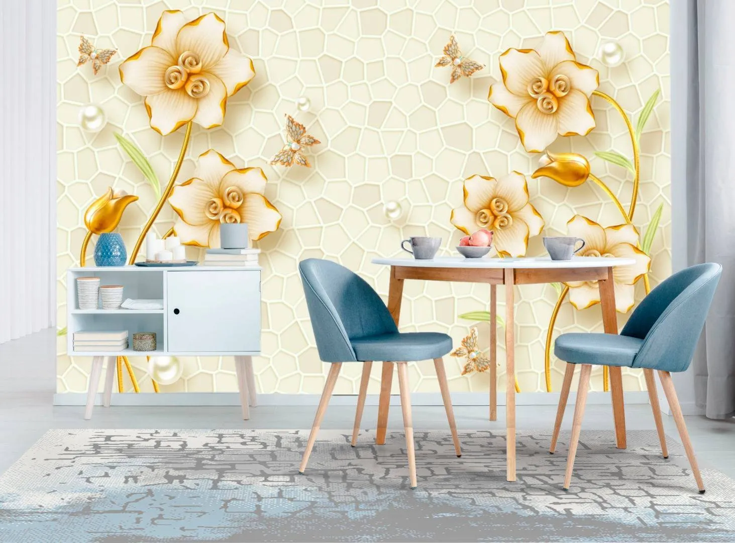 Фотообои в интерьере желтые цветы  10-602 фото