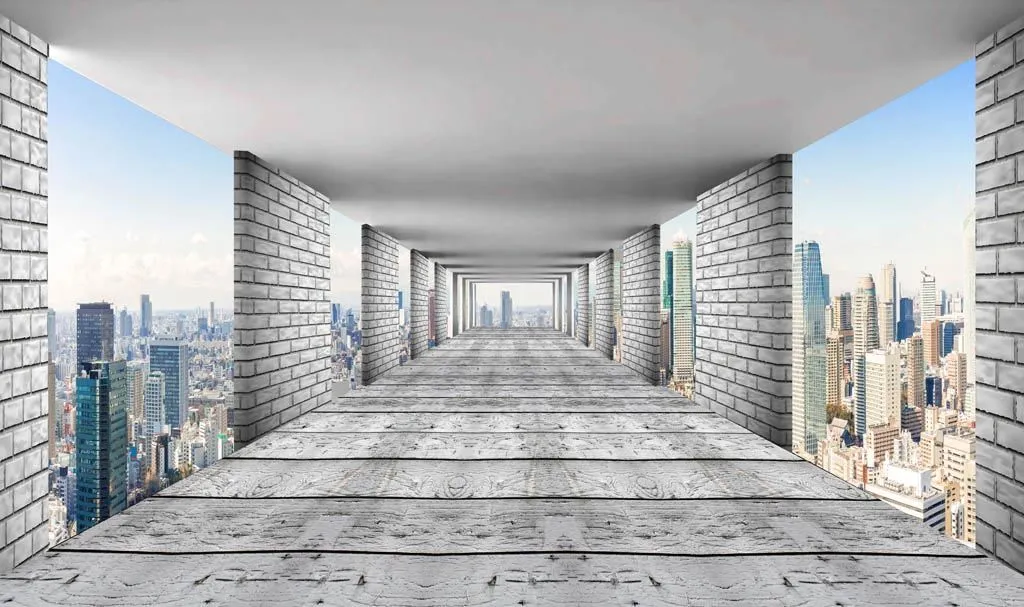 Фотообои в интерьере 3д тоннель расширяющий пространство  10-838 фото