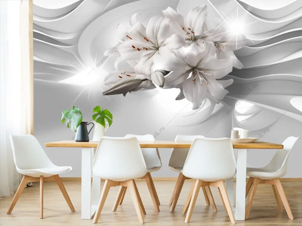 Фотообои в интерьере 3д лилии  10-933 фото