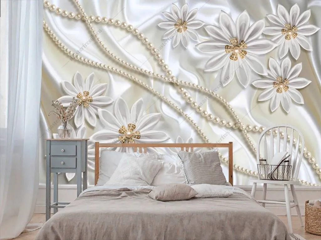 Фотообои в интерьере 3д белый жемчуг  10-857 фото