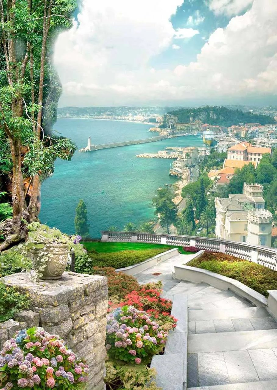 Фотообои в интерьере райский уголок с видом на город  5-089 фото
