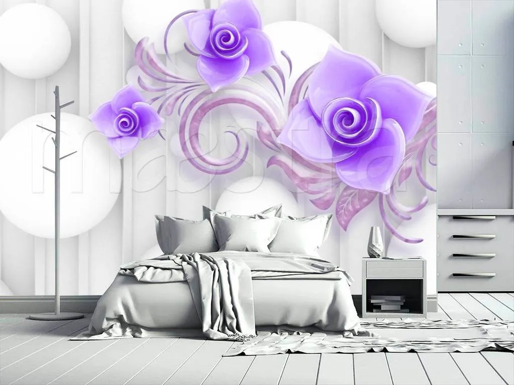 Фотообои в интерьере фиолетовые цветы на воде  10-586 фото