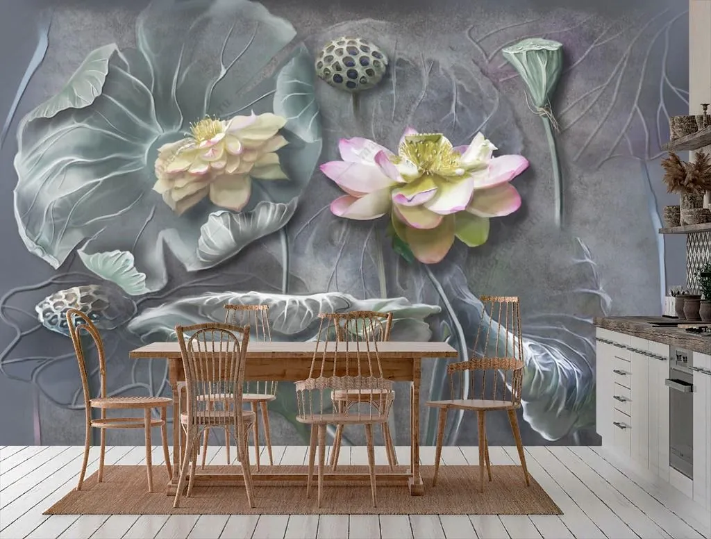 Фотообои в интерьере лотос 3д рельеф  13-616 фото