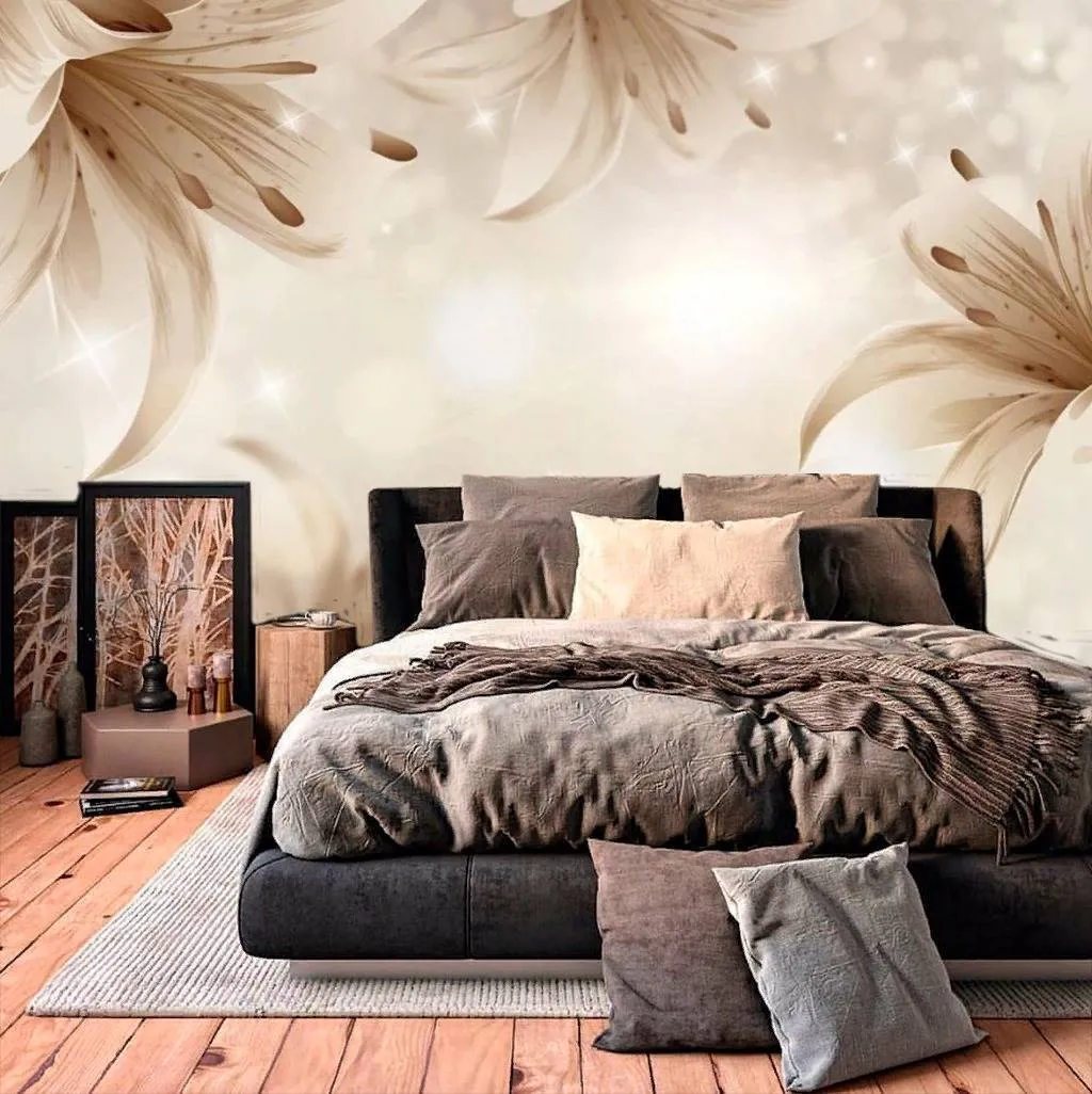 Фотообои в интерьере бежевые лилии  15-725 фото