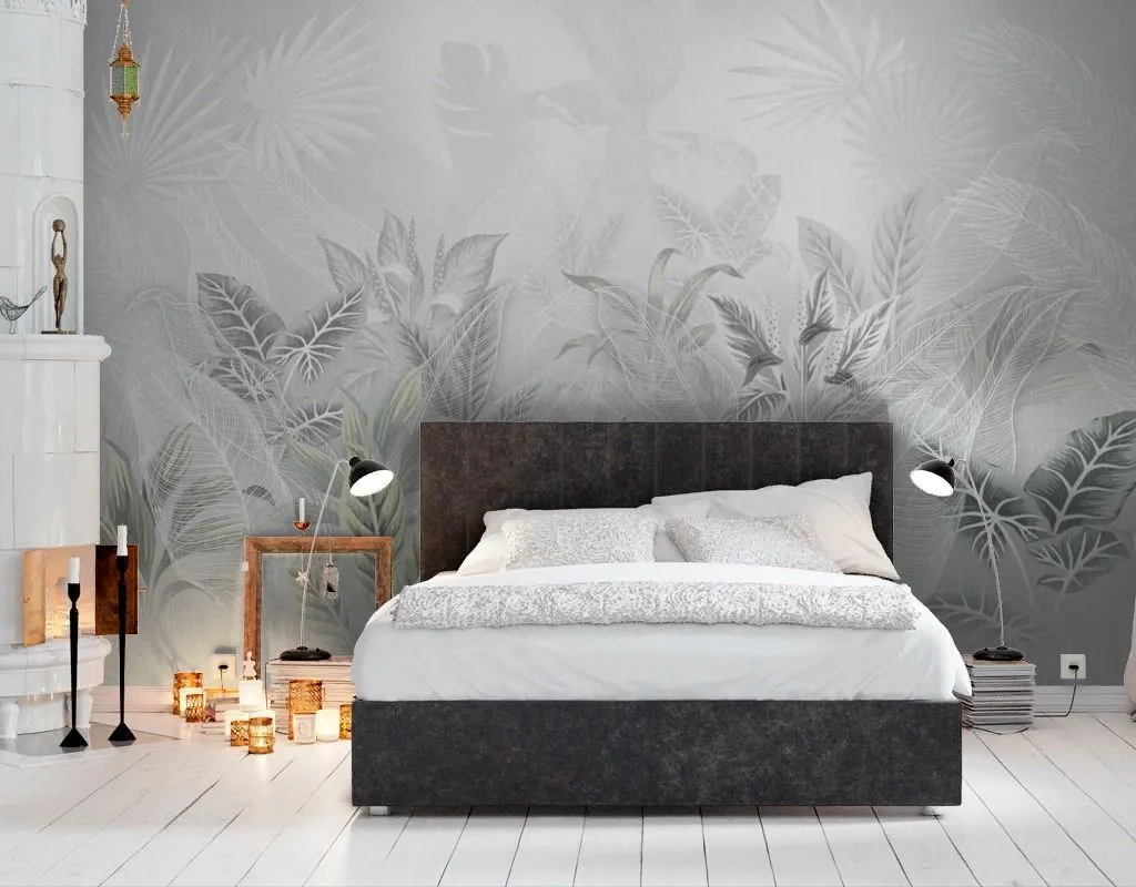 Фотообои в гостиную цветы тропические на сером фоне   13-671