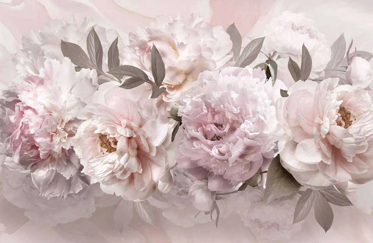 Фотообои в интерьере пышные пионы  13-086 фото