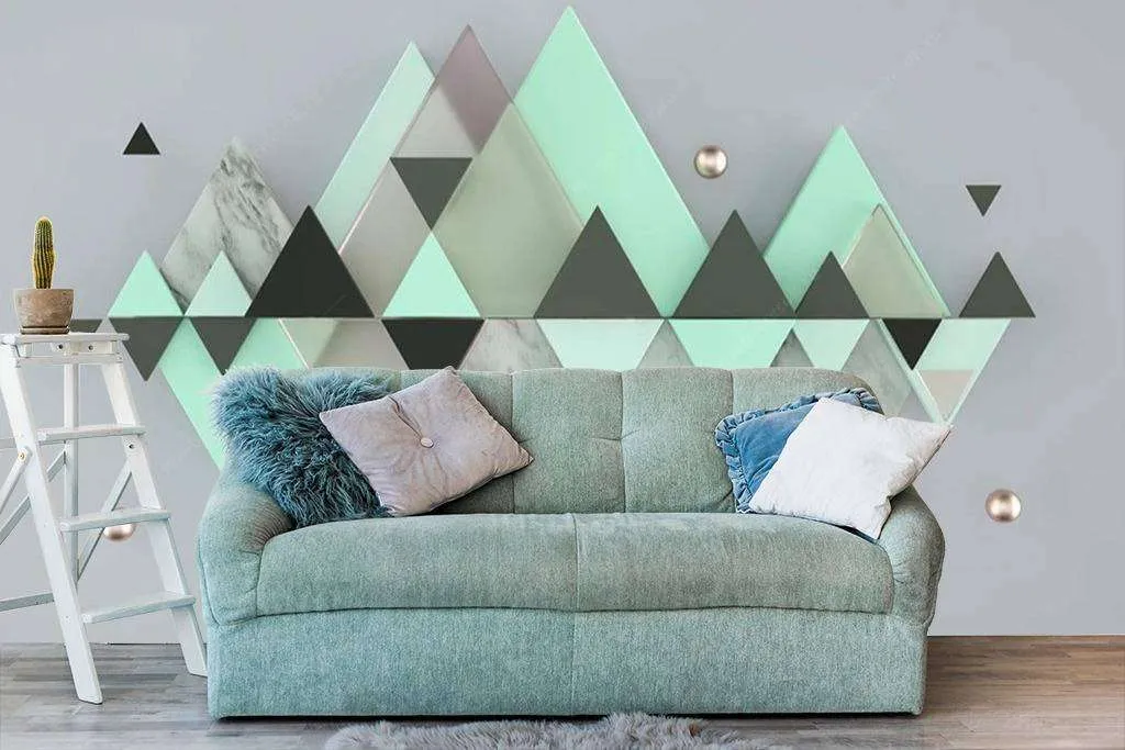 Фотообои в интерьере зеленая зеркальная абстракция  15-586 фото