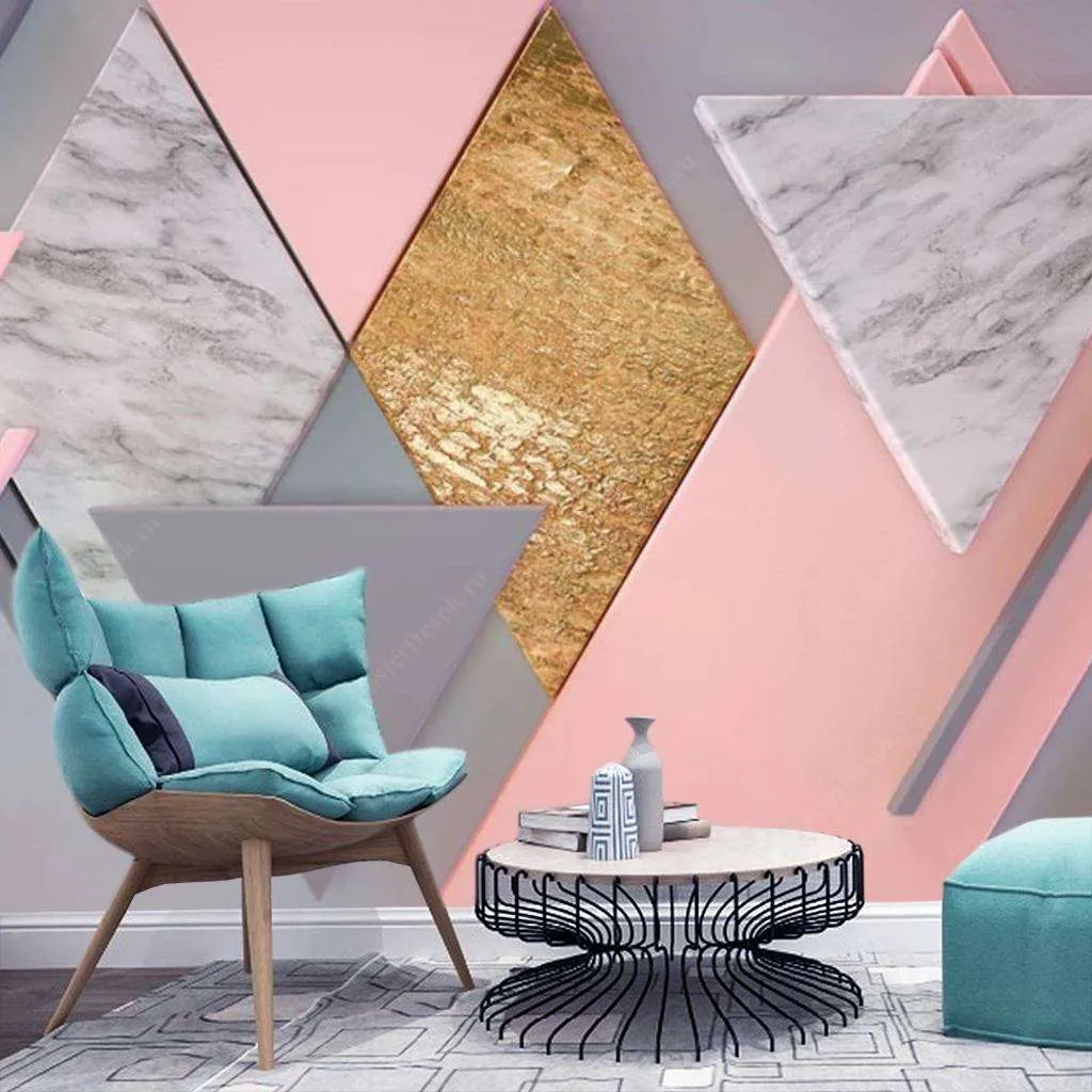 Фотообои в интерьере цветная геометрия  15-587 фото