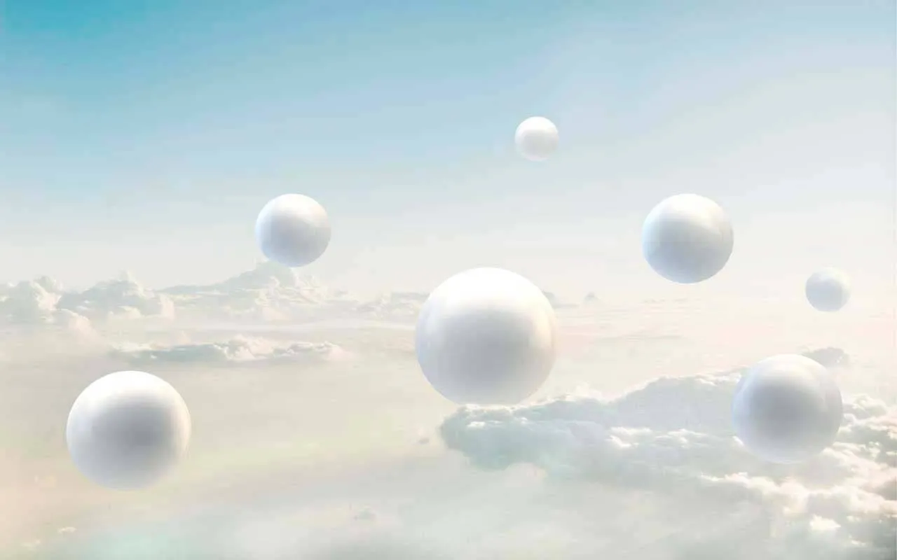 Фотообои в интерьере 3д шары в облаках  10-578 фото