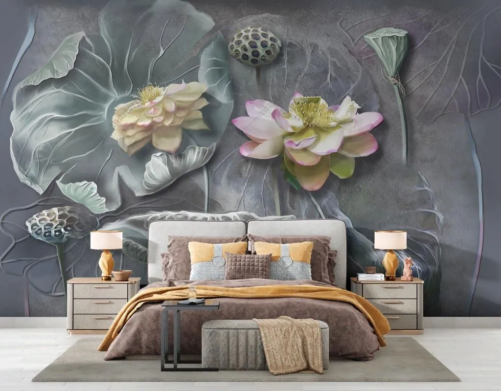 Фотообои в интерьере лотос 3д рельеф  13-616 фото