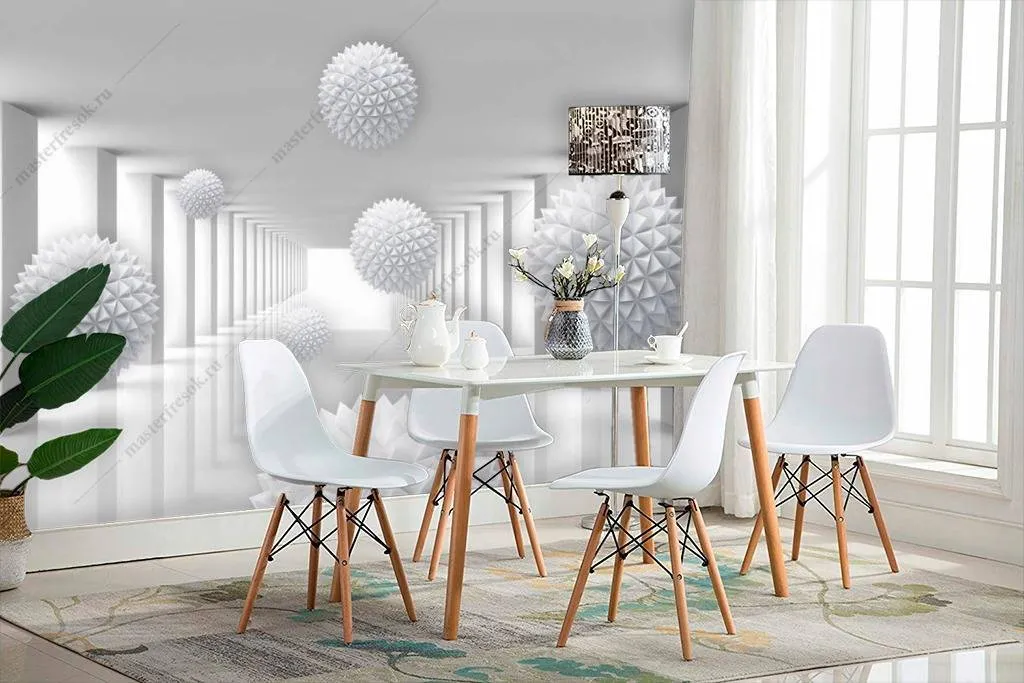 Фотообои в интерьере 3д объемные шары в тоннеле  10-787 фото