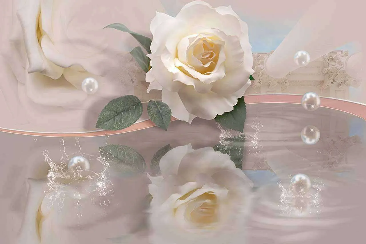 Фотообои в интерьере 3д роза в отражении  7-691 фото