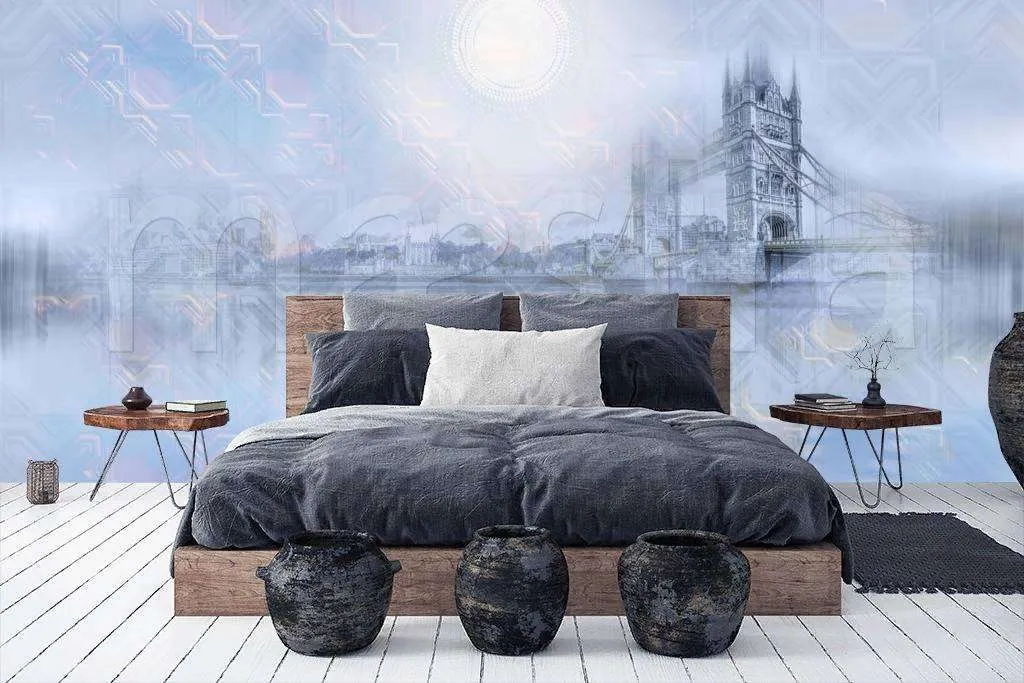 Фотообои в интерьере тауэрский мост в синих красках  7-553 фото