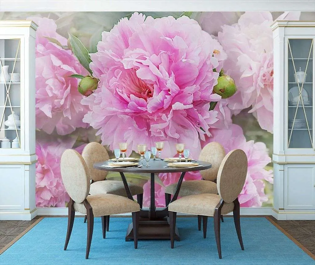 Фотообои в интерьере 3д пионы розовые  13-241 фото